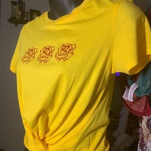 Yellow twist Top w/ Three rose detail